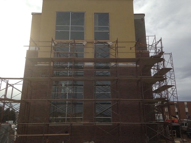 Progress is being made on the exterior of the building as the masonry continues. 